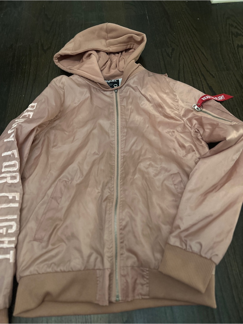 Carbon Rose Taupe Hooded Bomber Jacket